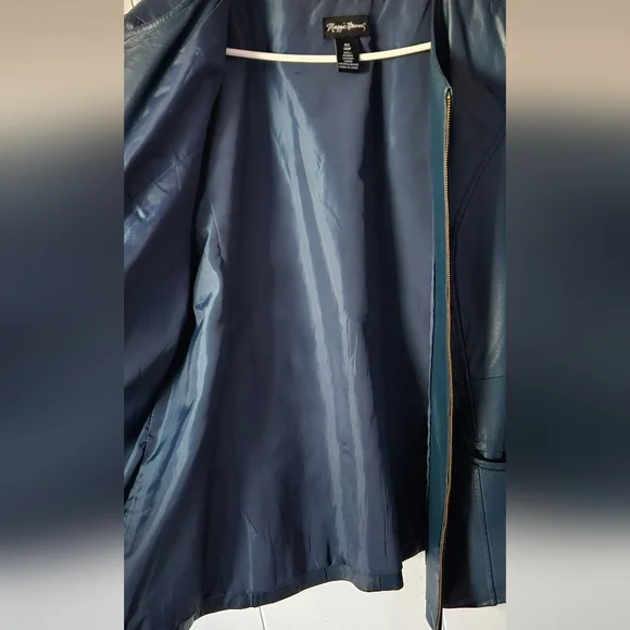 Dark Teal Genuine Leather Jacket Maggie Barnes - Picture 5 of 7